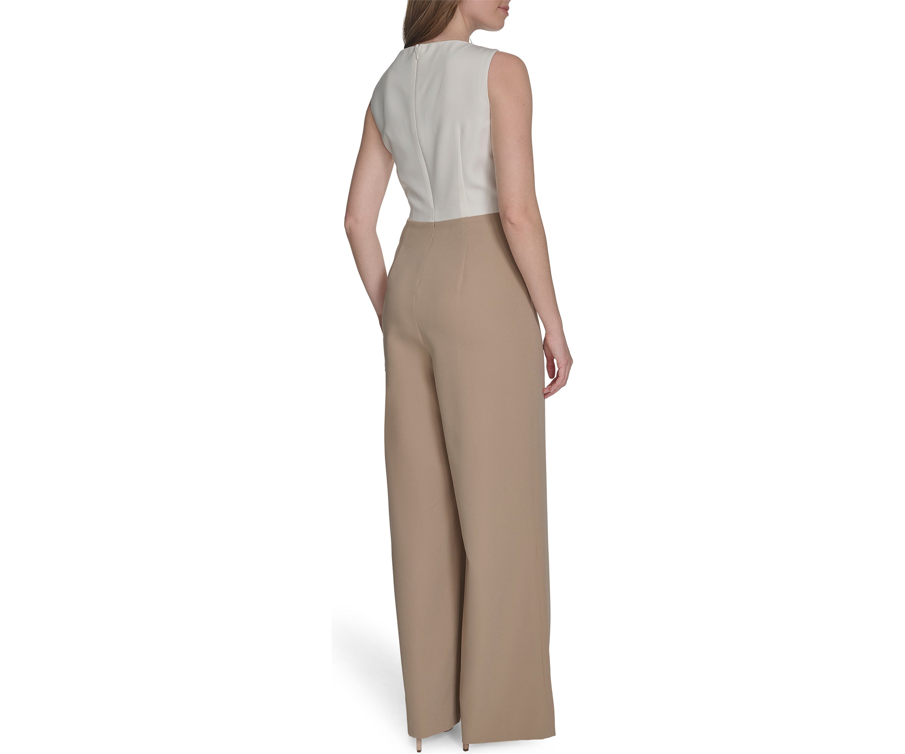 Womens Sleeveless Side Draped Salon Stretch Jumpsuit 