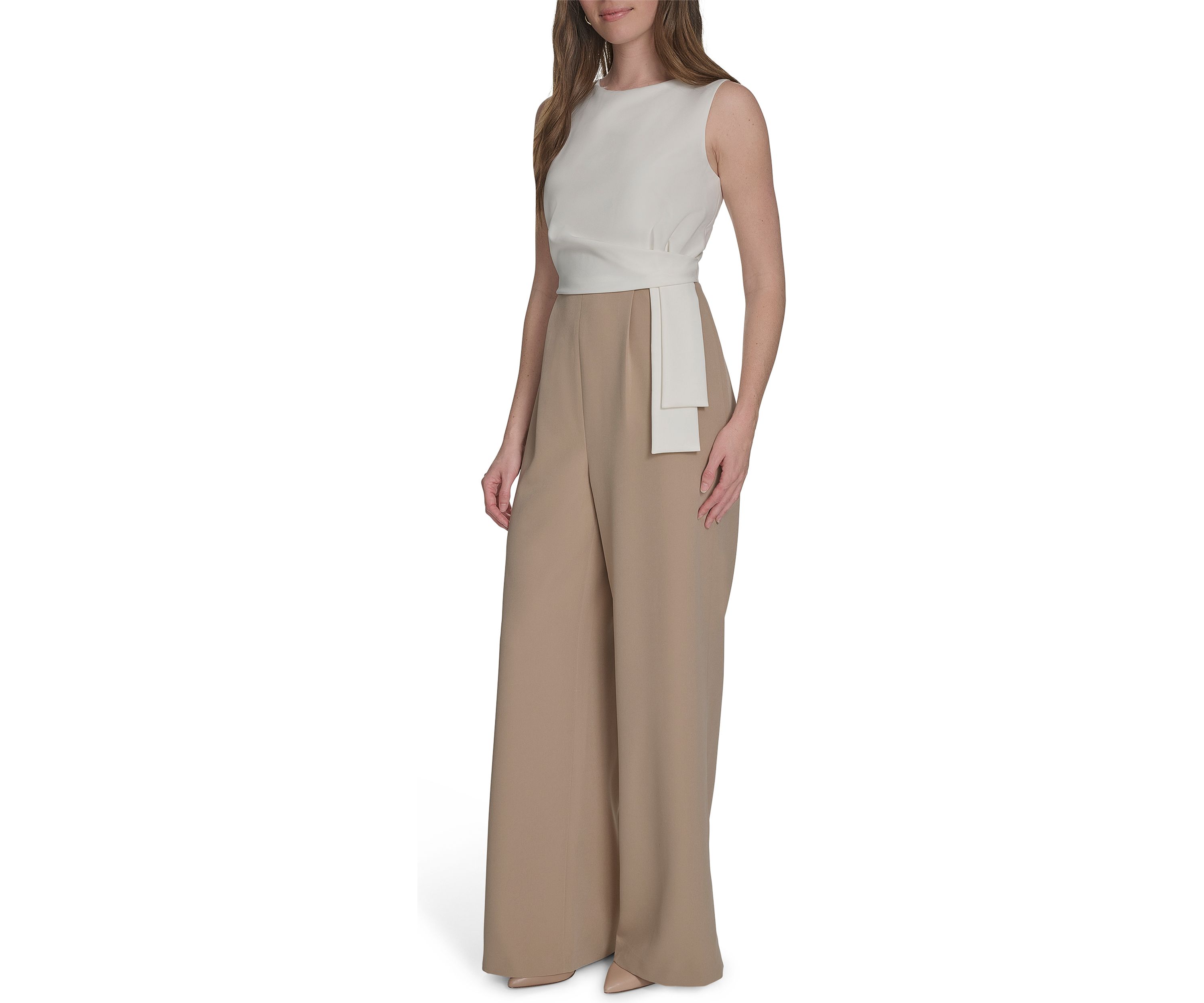 Womens Sleeveless Side Draped Salon Stretch Jumpsuit 