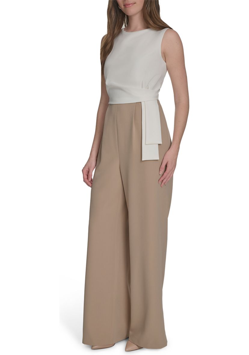 Womens Sleeveless Side Draped Salon Stretch Jumpsuit 
