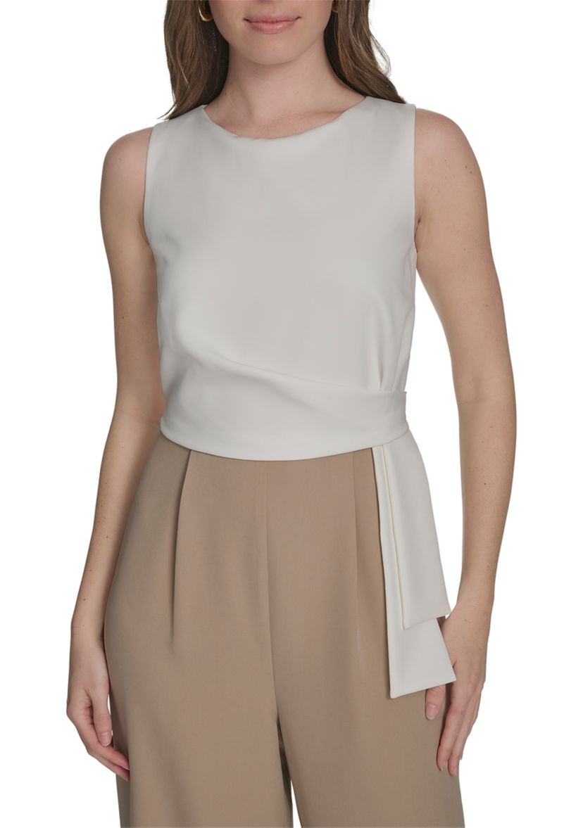 Womens Sleeveless Side Draped Salon Stretch Jumpsuit 