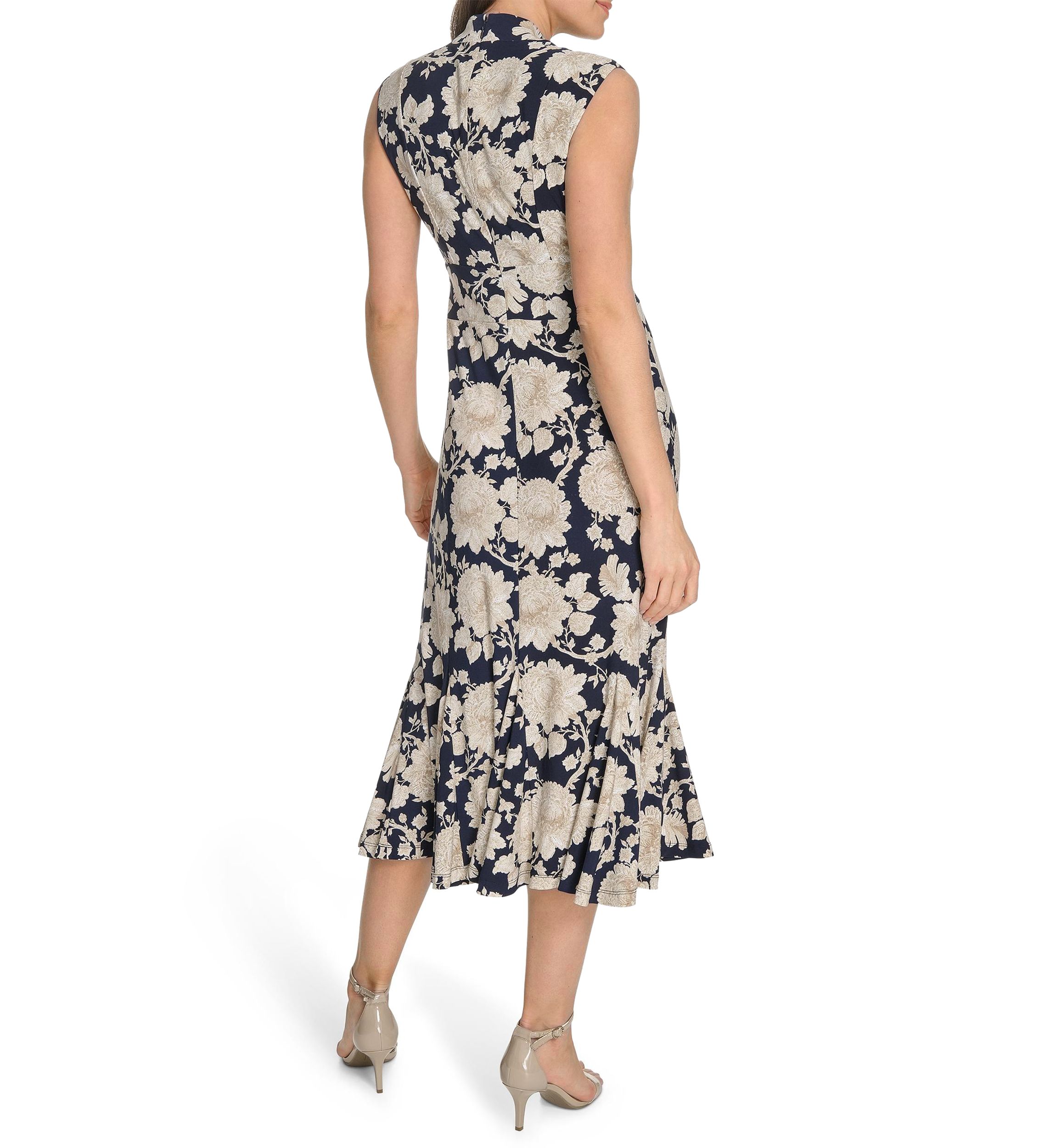 Womens Printed Cap Sleeve V-Neck Midi Jersey Dress