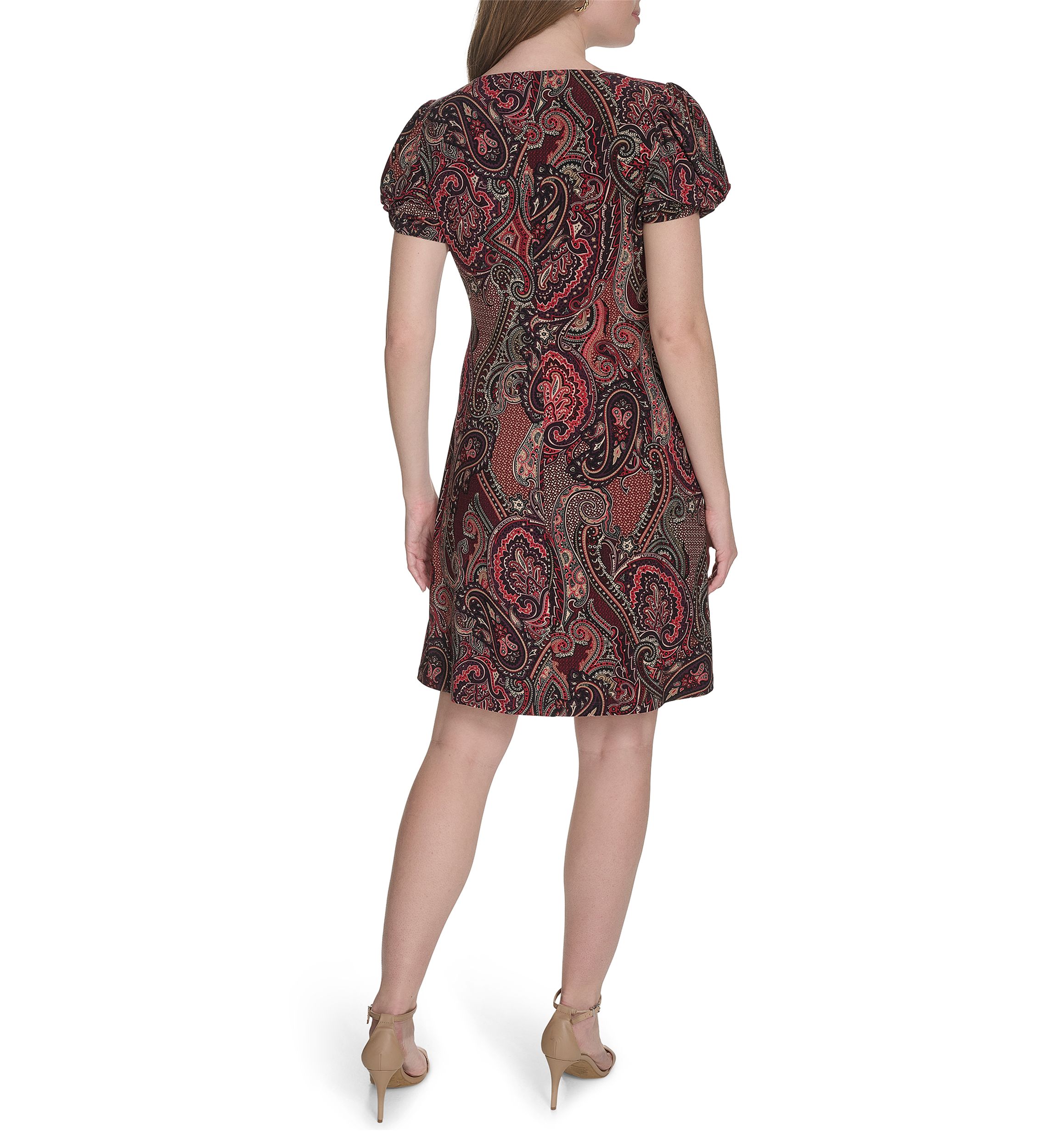 Twist Sleeve Jersey Paisley Shift Dress 