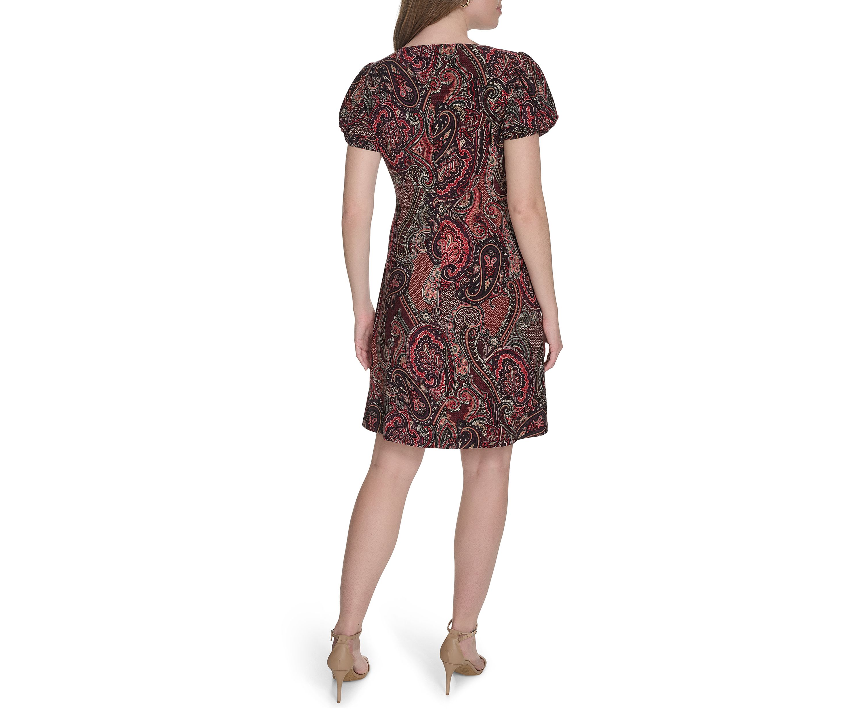 Twist Sleeve Jersey Paisley Shift Dress 