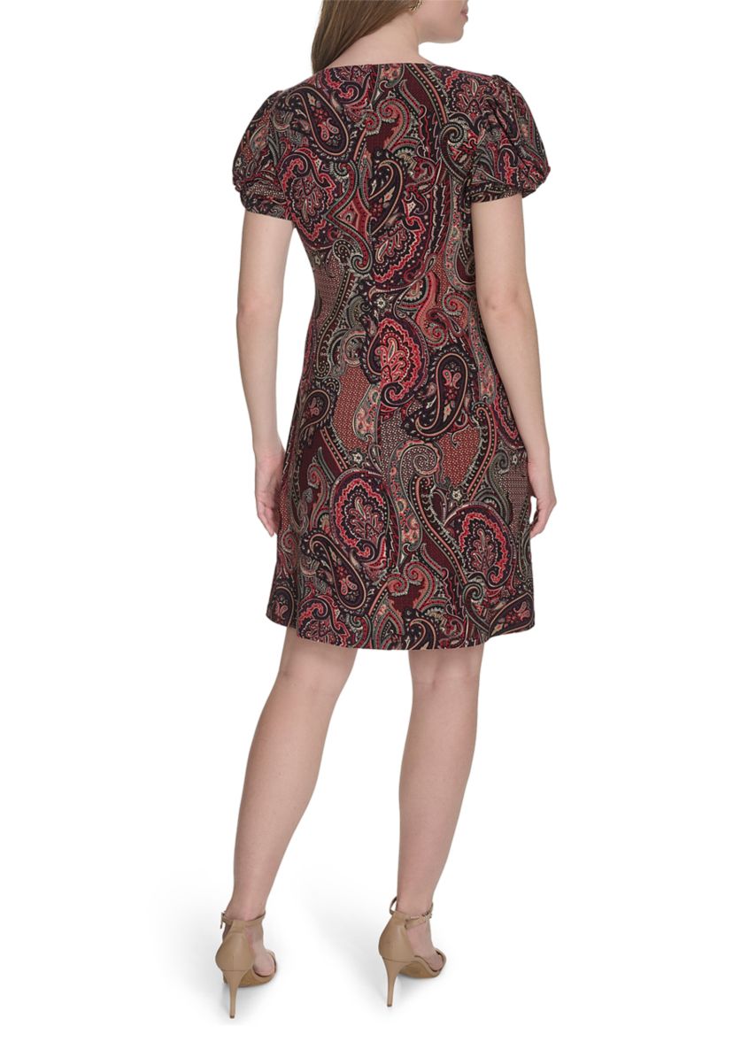 Twist Sleeve Jersey Paisley Shift Dress 