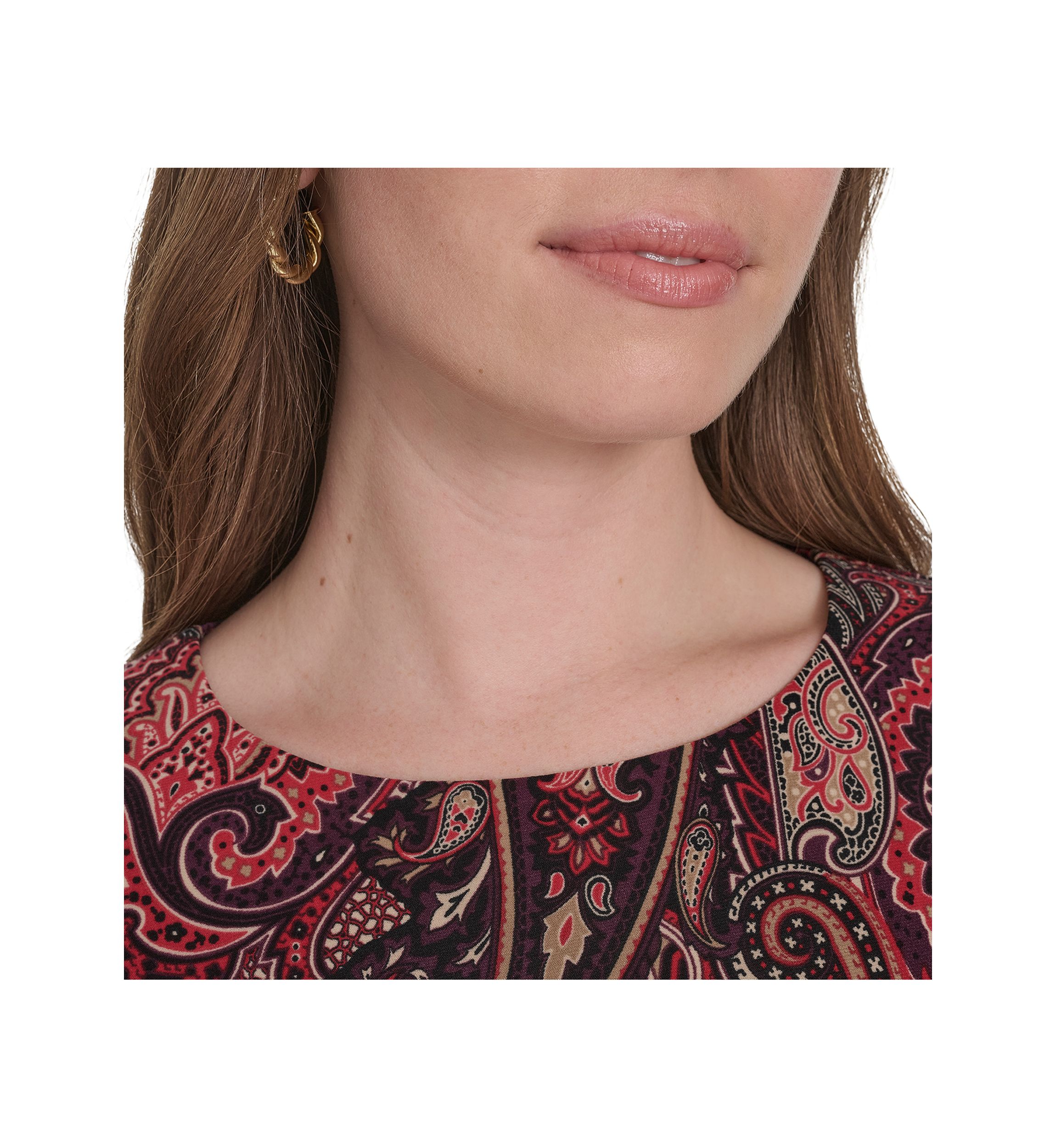 Twist Sleeve Jersey Paisley Shift Dress 