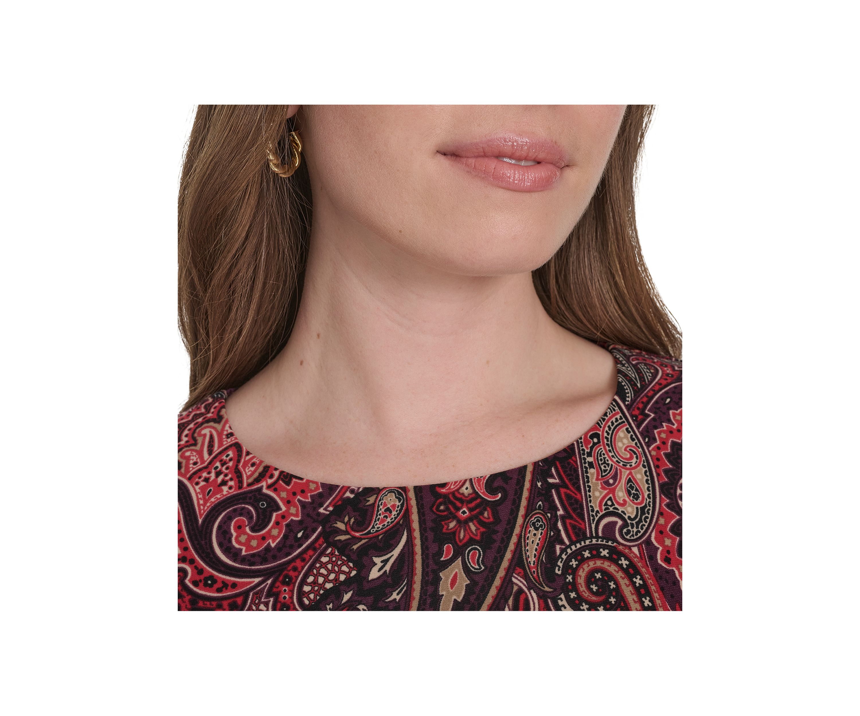 Twist Sleeve Jersey Paisley Shift Dress 