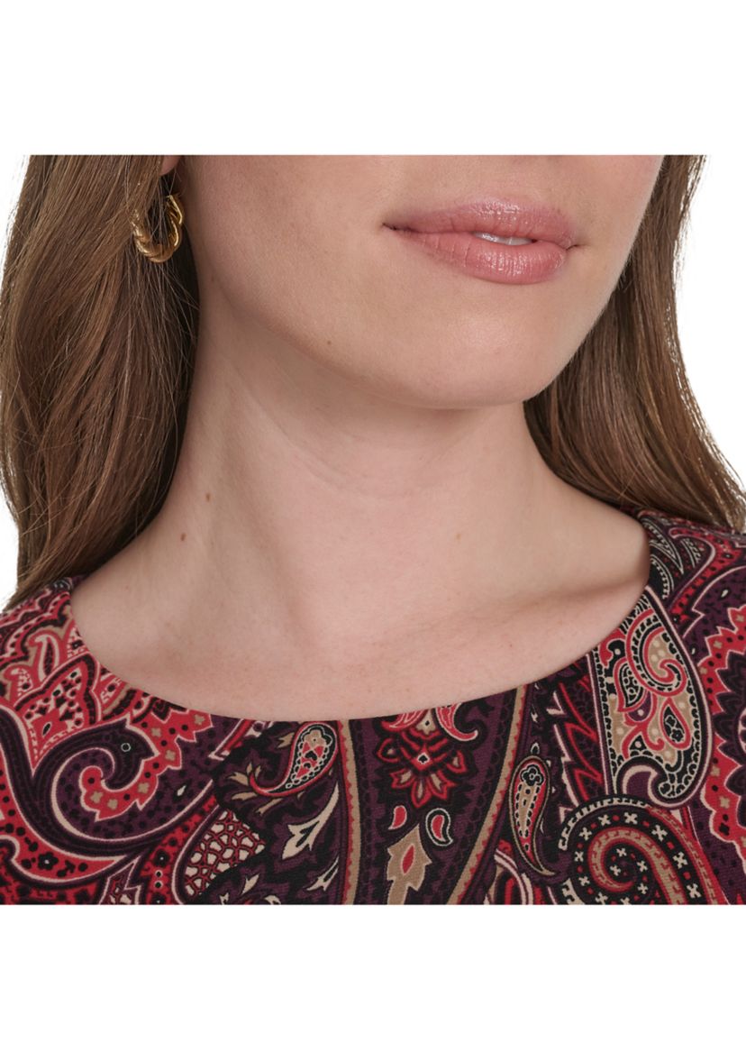 Twist Sleeve Jersey Paisley Shift Dress 