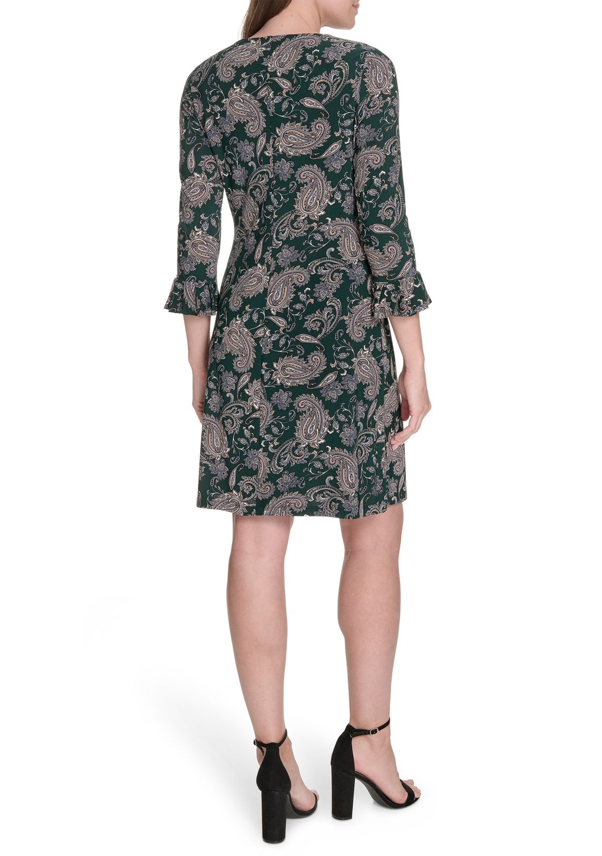 Womens 3/4 Length Sleeve Pleated Cuff Shirtdress