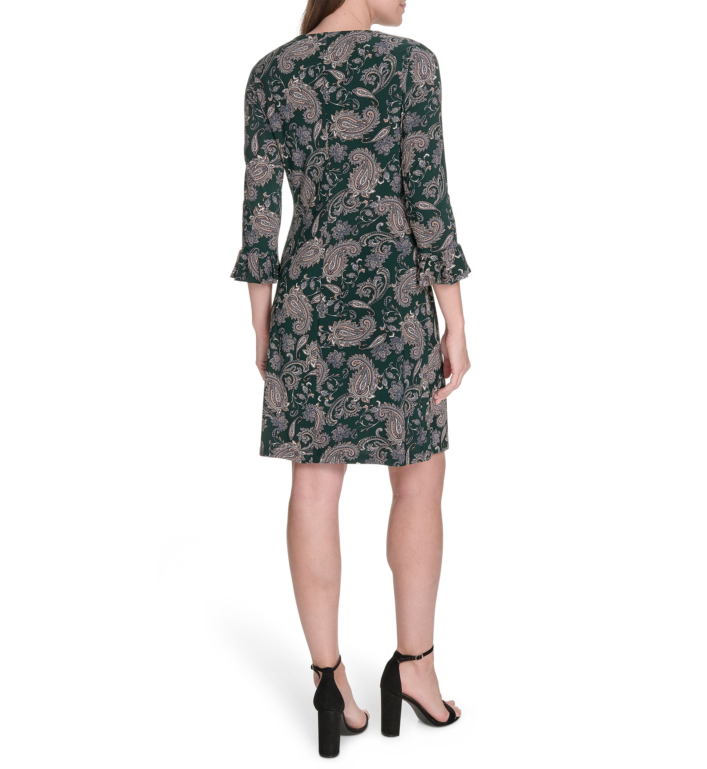 Womens 3/4 Length Sleeve Pleated Cuff Shirtdress
