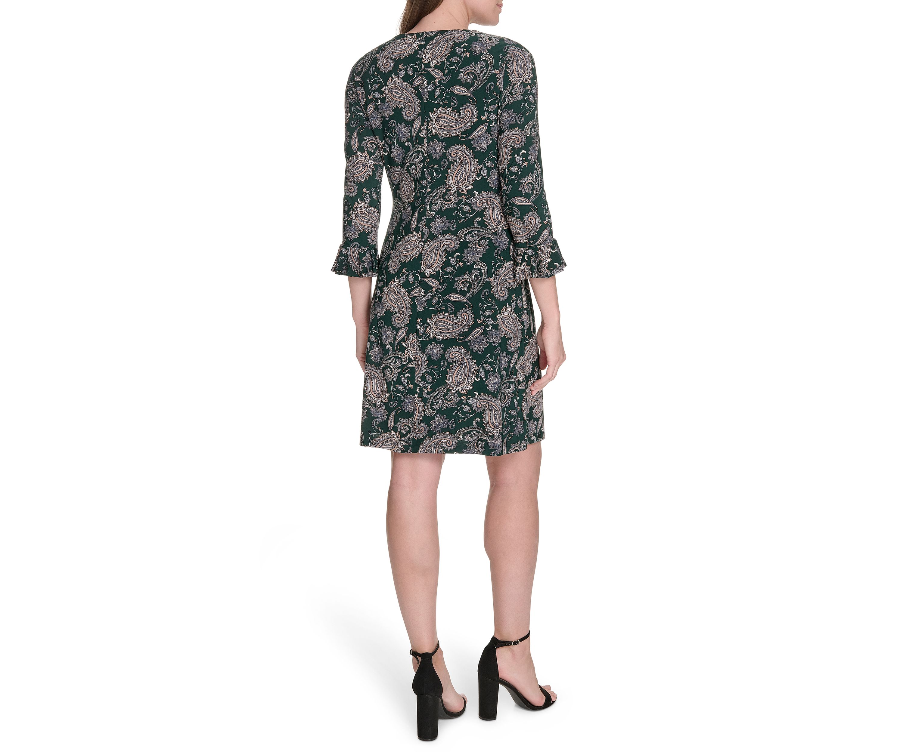 Womens 3/4 Length Sleeve Pleated Cuff Shirtdress