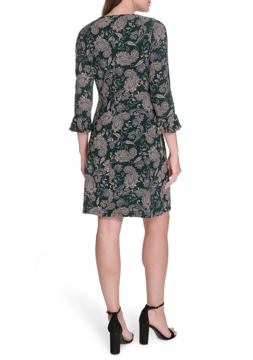 Womens 3/4 Length Sleeve Pleated Cuff Shirtdress