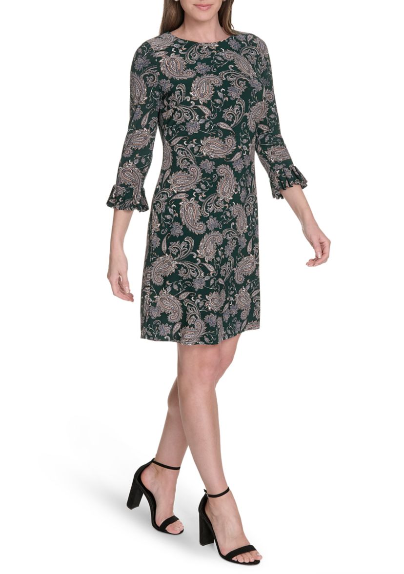 Womens 3/4 Length Sleeve Pleated Cuff Shirtdress