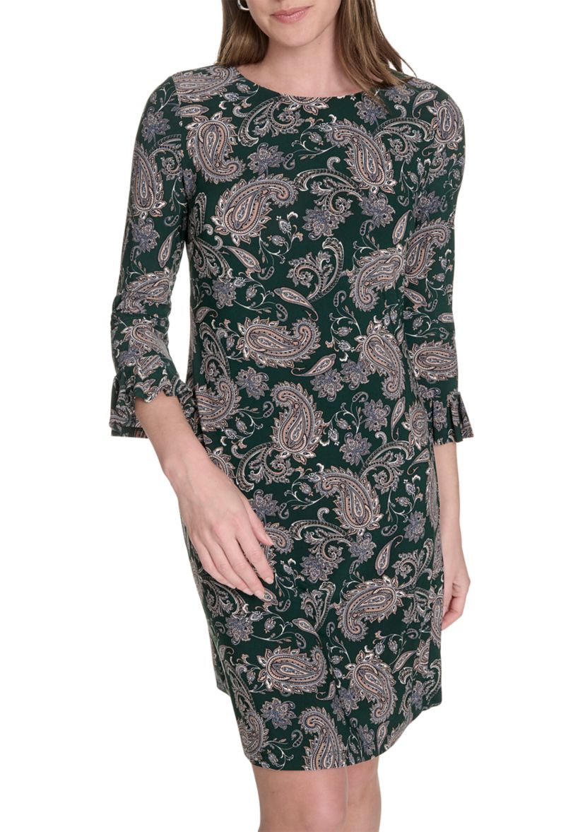 Womens 3/4 Length Sleeve Pleated Cuff Shirtdress
