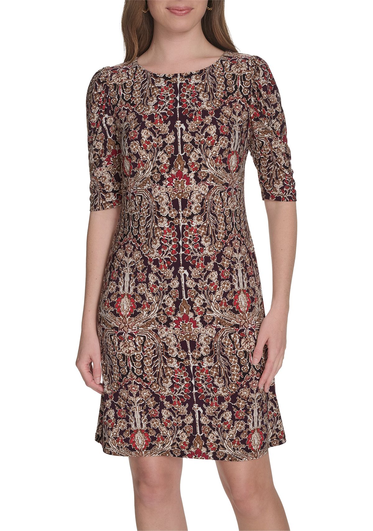 Womens Short Ruched Sleeve Jersey Shift Dress 