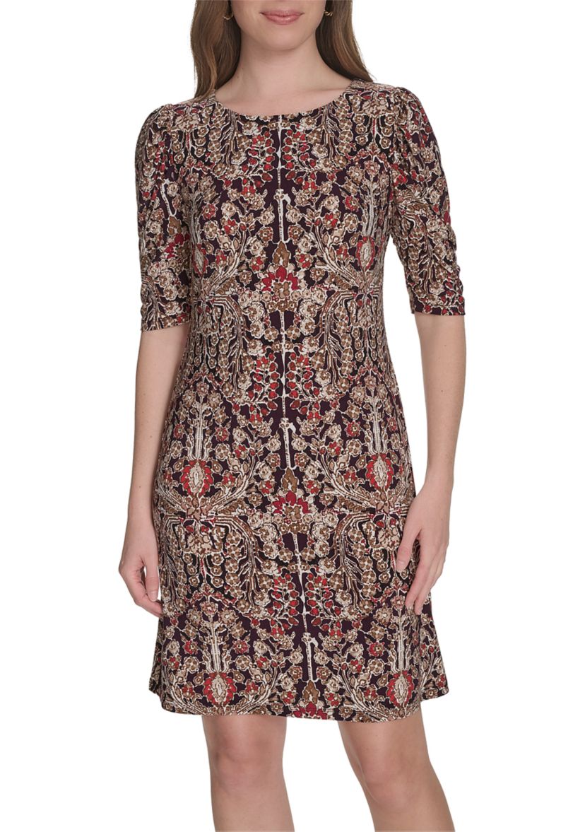 Womens Short Ruched Sleeve Jersey Shift Dress 
