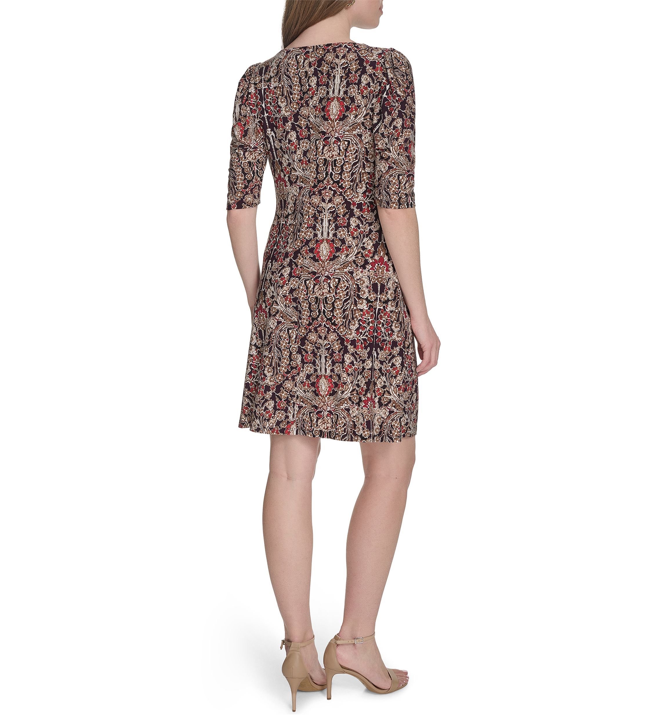 Womens Short Ruched Sleeve Jersey Shift Dress 