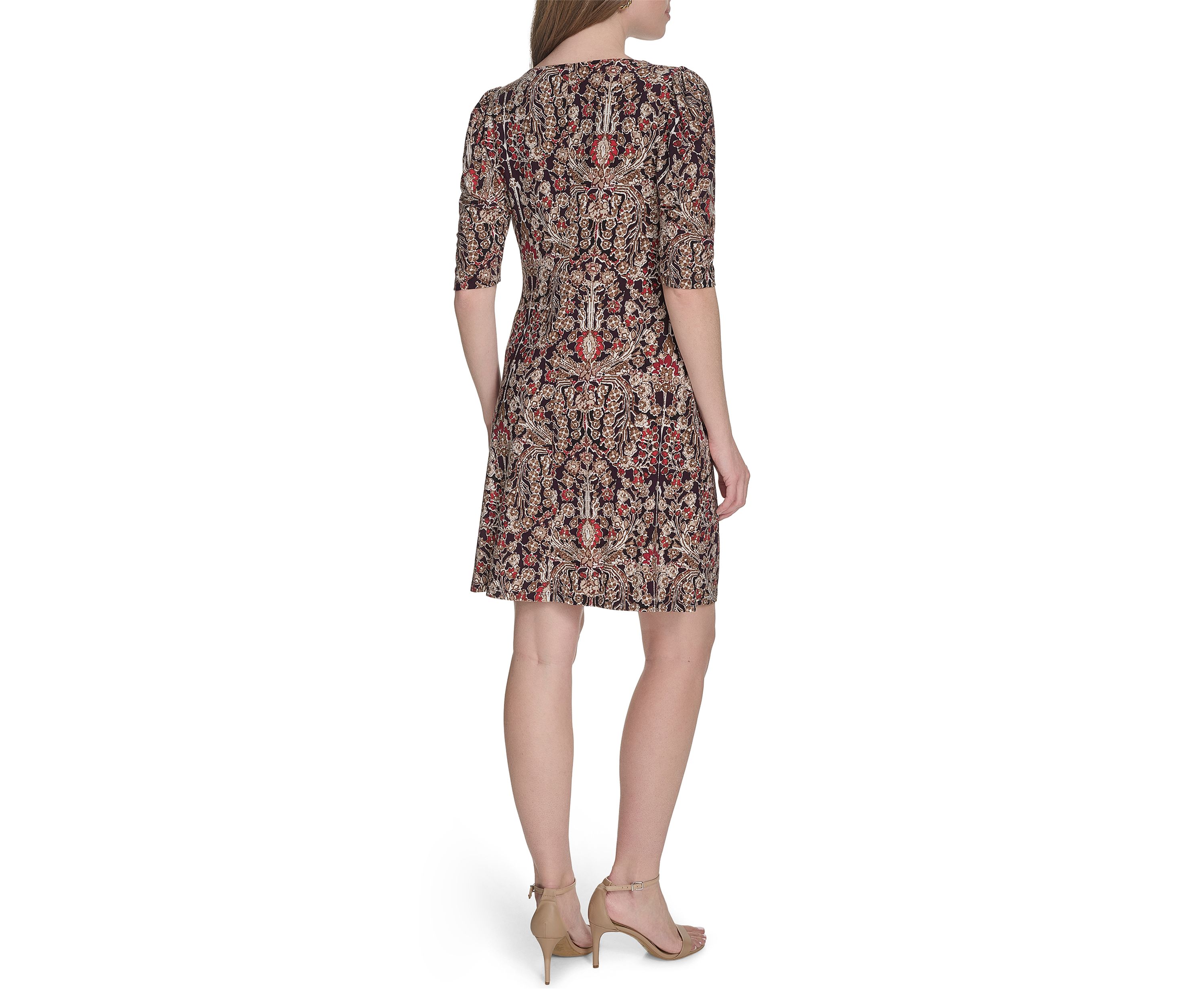 Womens Short Ruched Sleeve Jersey Shift Dress 