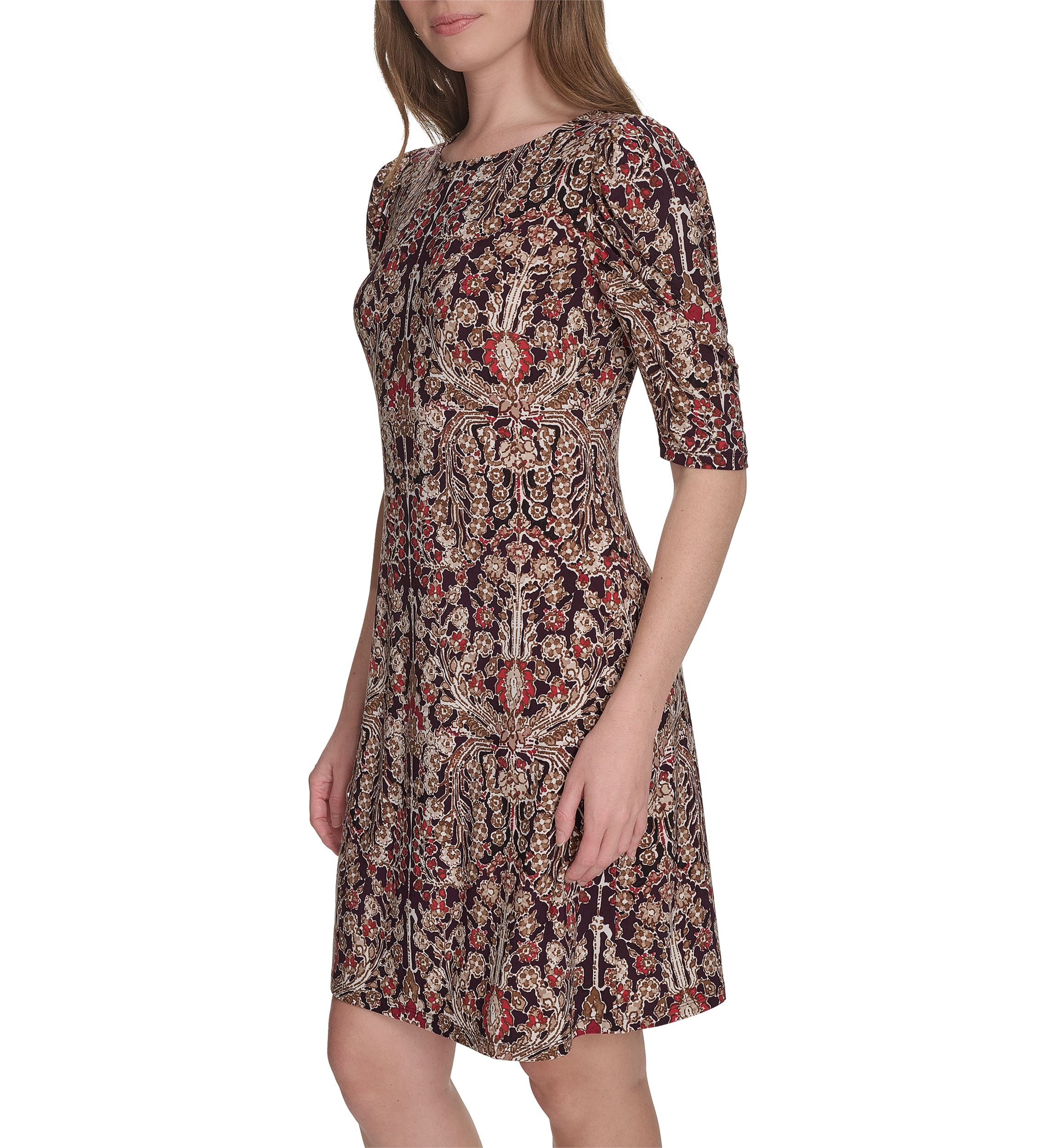 Womens Short Ruched Sleeve Jersey Shift Dress 
