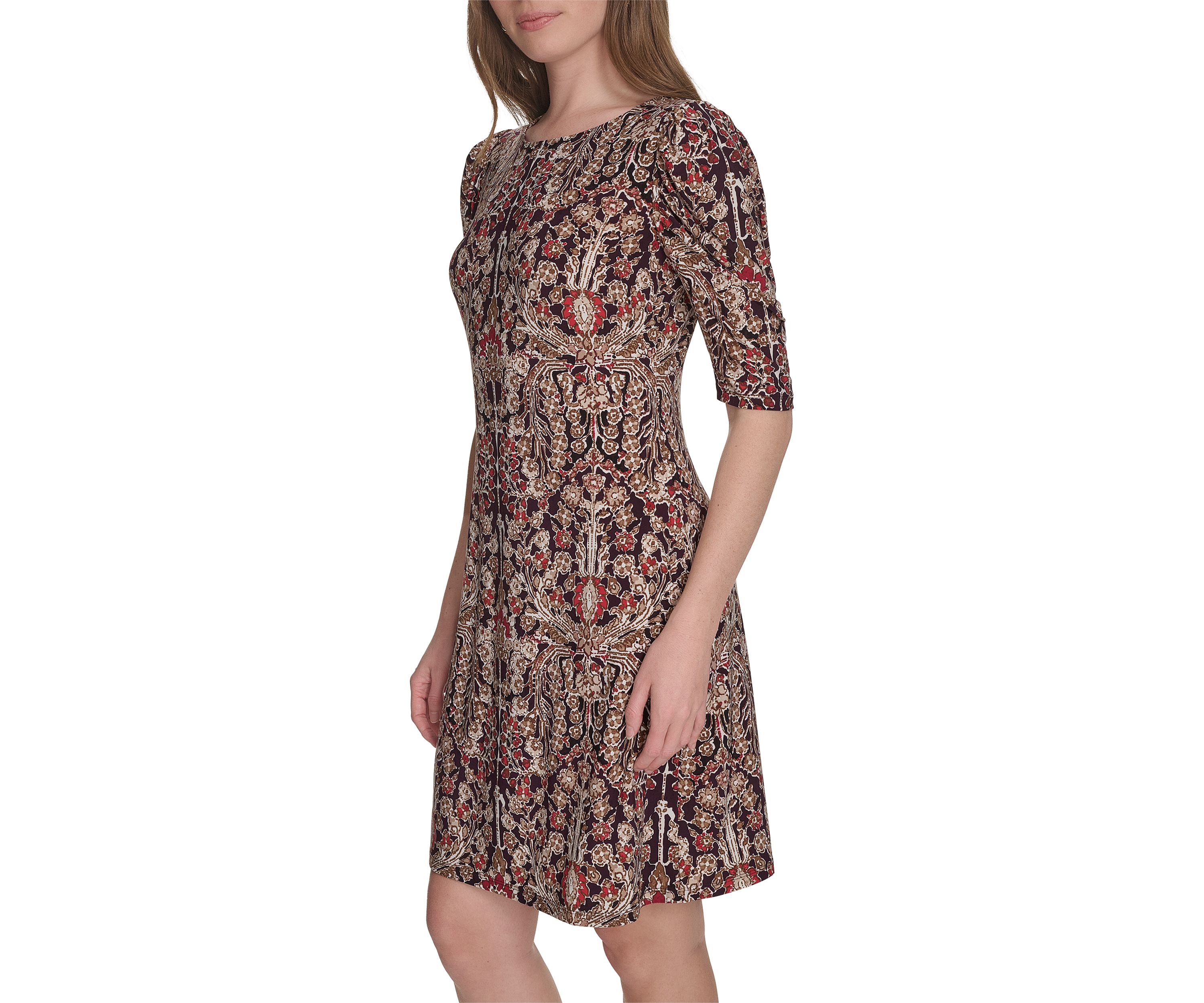 Womens Short Ruched Sleeve Jersey Shift Dress 