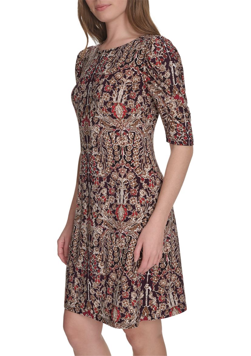 Womens Short Ruched Sleeve Jersey Shift Dress 