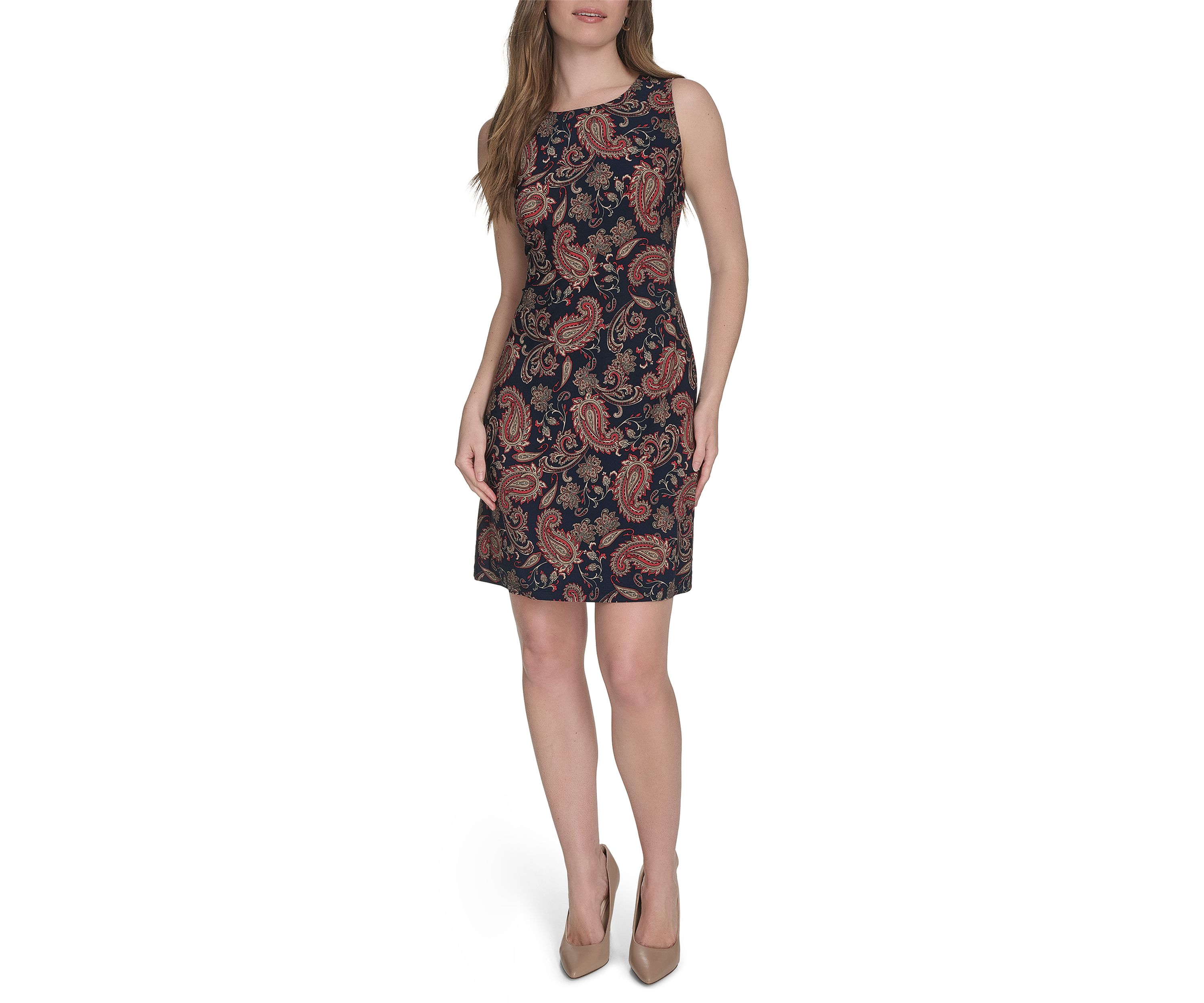 Womens Sleeveless Paisley Jersey Shift Dress
