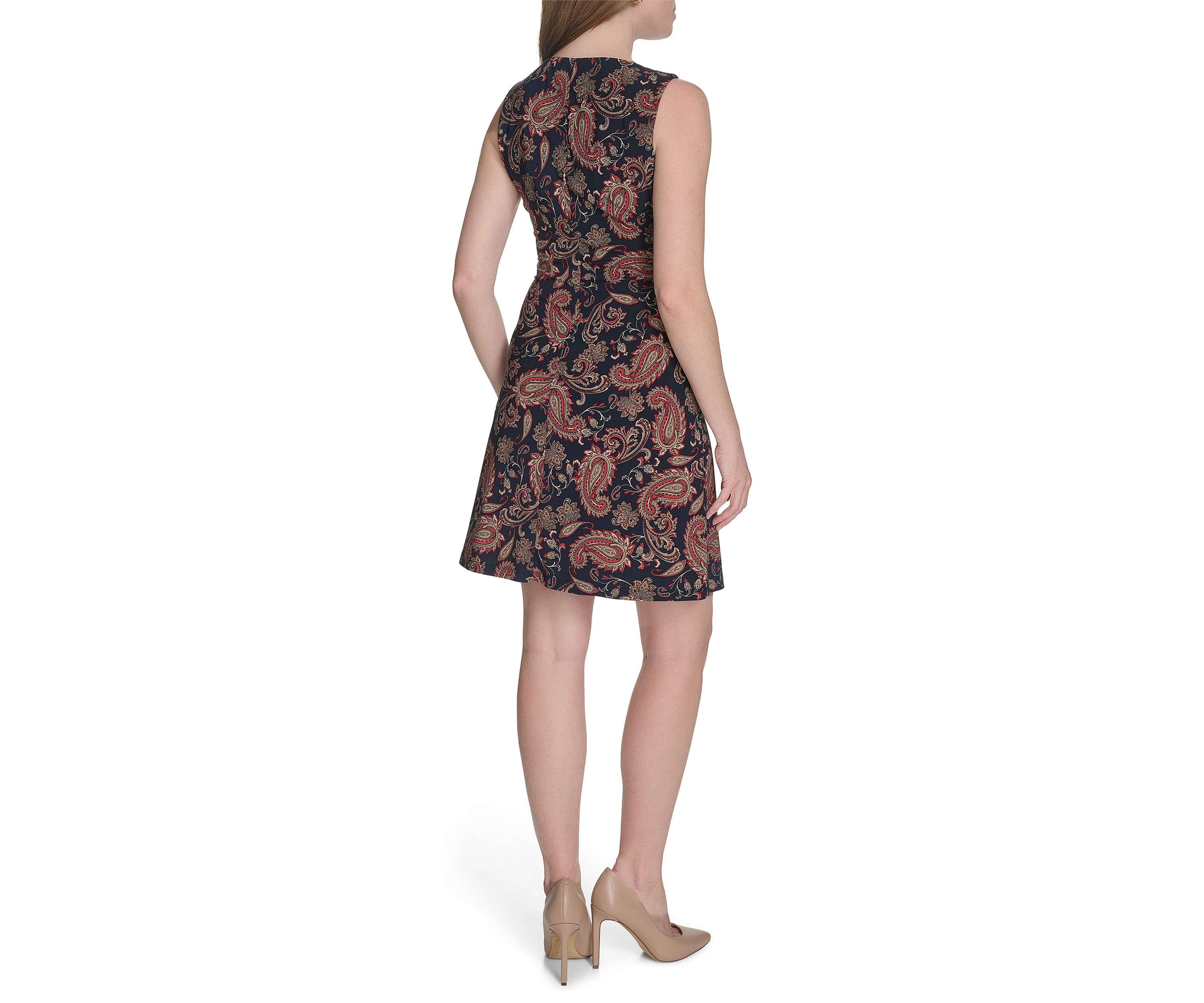Womens Sleeveless Paisley Jersey Shift Dress