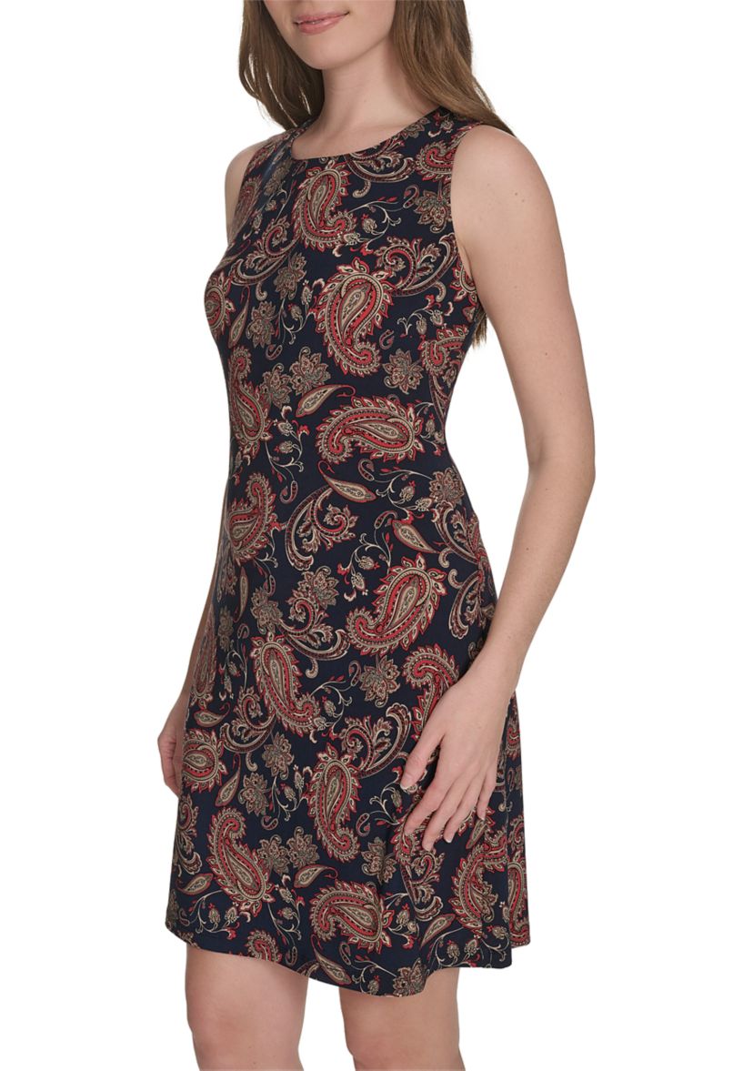 Womens Sleeveless Paisley Jersey Shift Dress