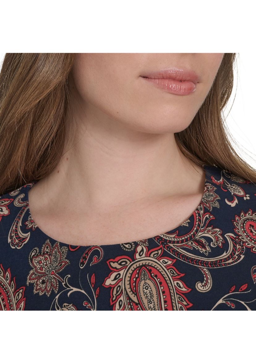 Womens Sleeveless Paisley Jersey Shift Dress