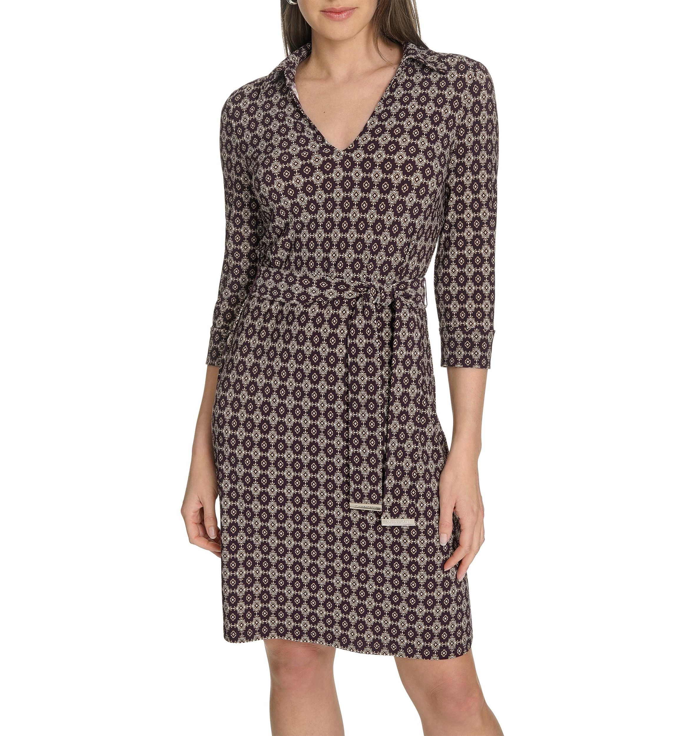 Womens 3/4 Length Sleeve Collared Fit and Flare Dress 