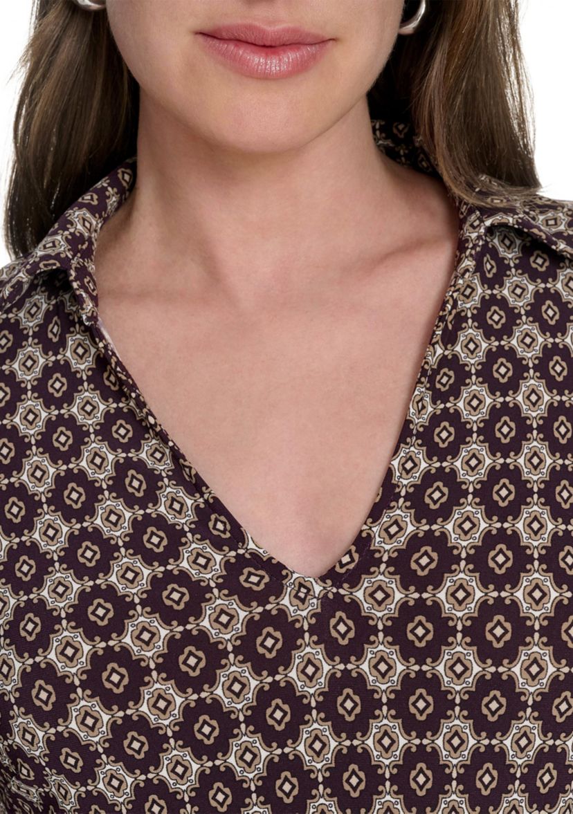 Womens 3/4 Length Sleeve Collared Fit and Flare Dress 