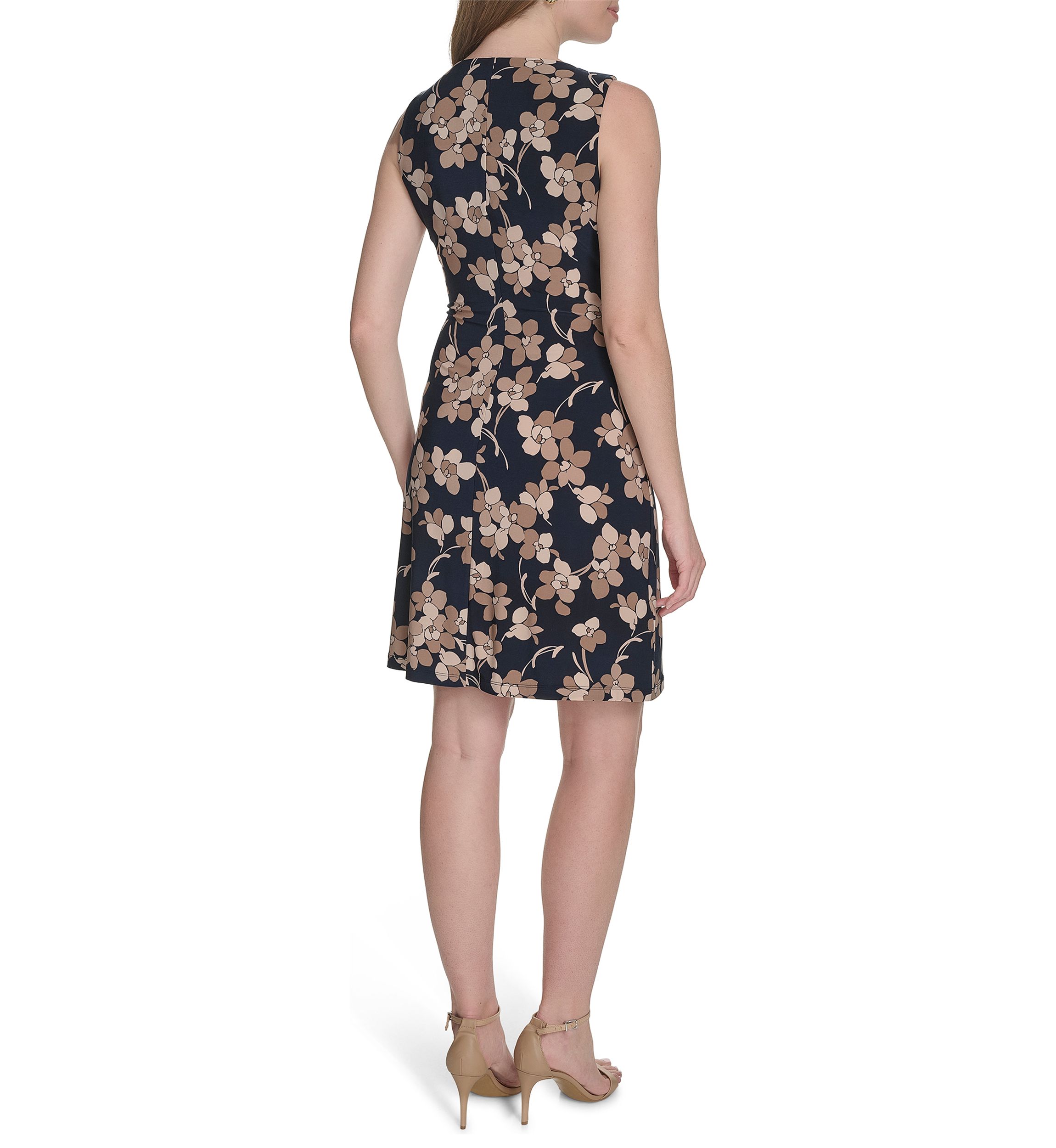 Womens Sleeveless Floral Jersey Printed Sheath Dress