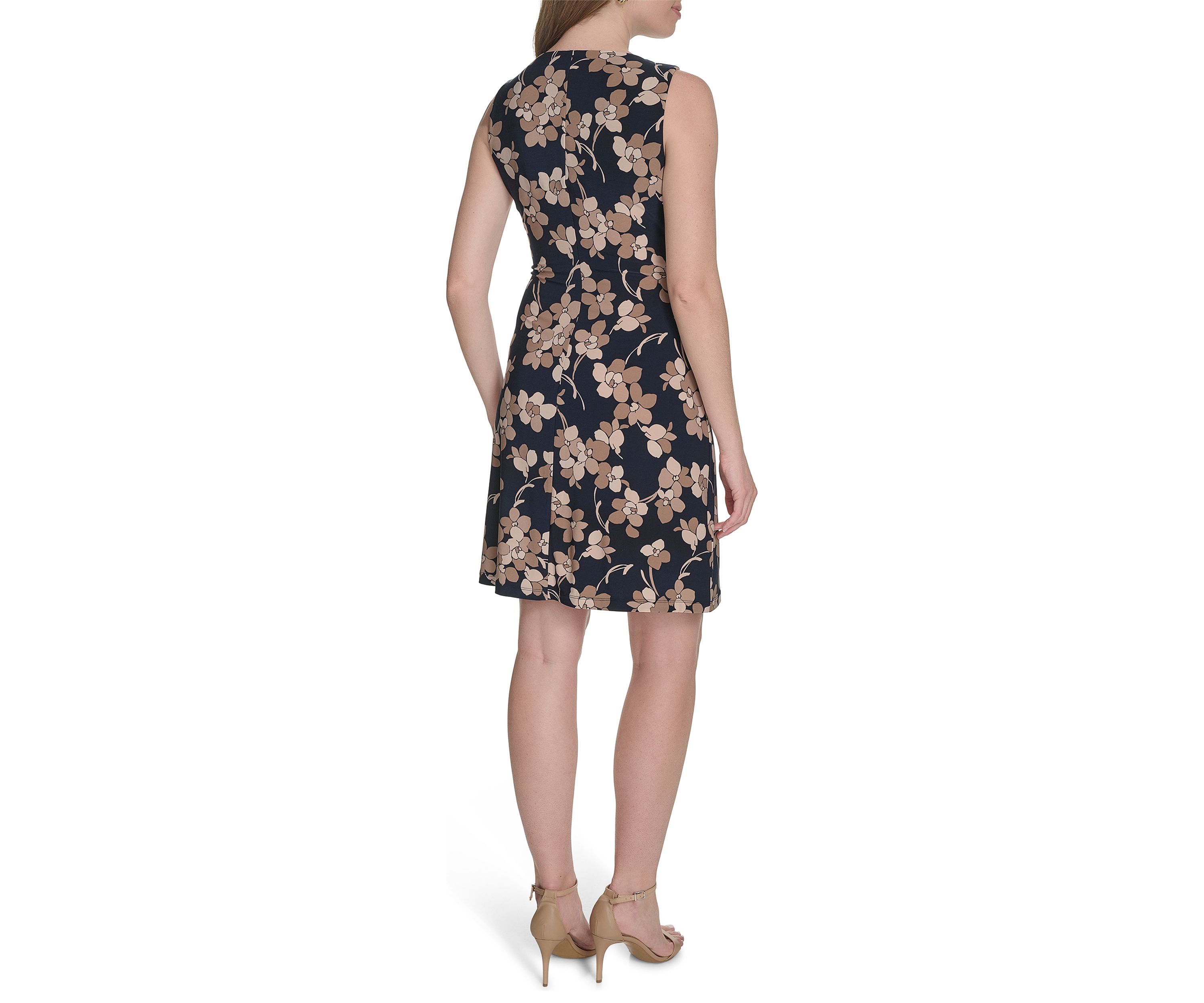Womens Sleeveless Floral Jersey Printed Sheath Dress