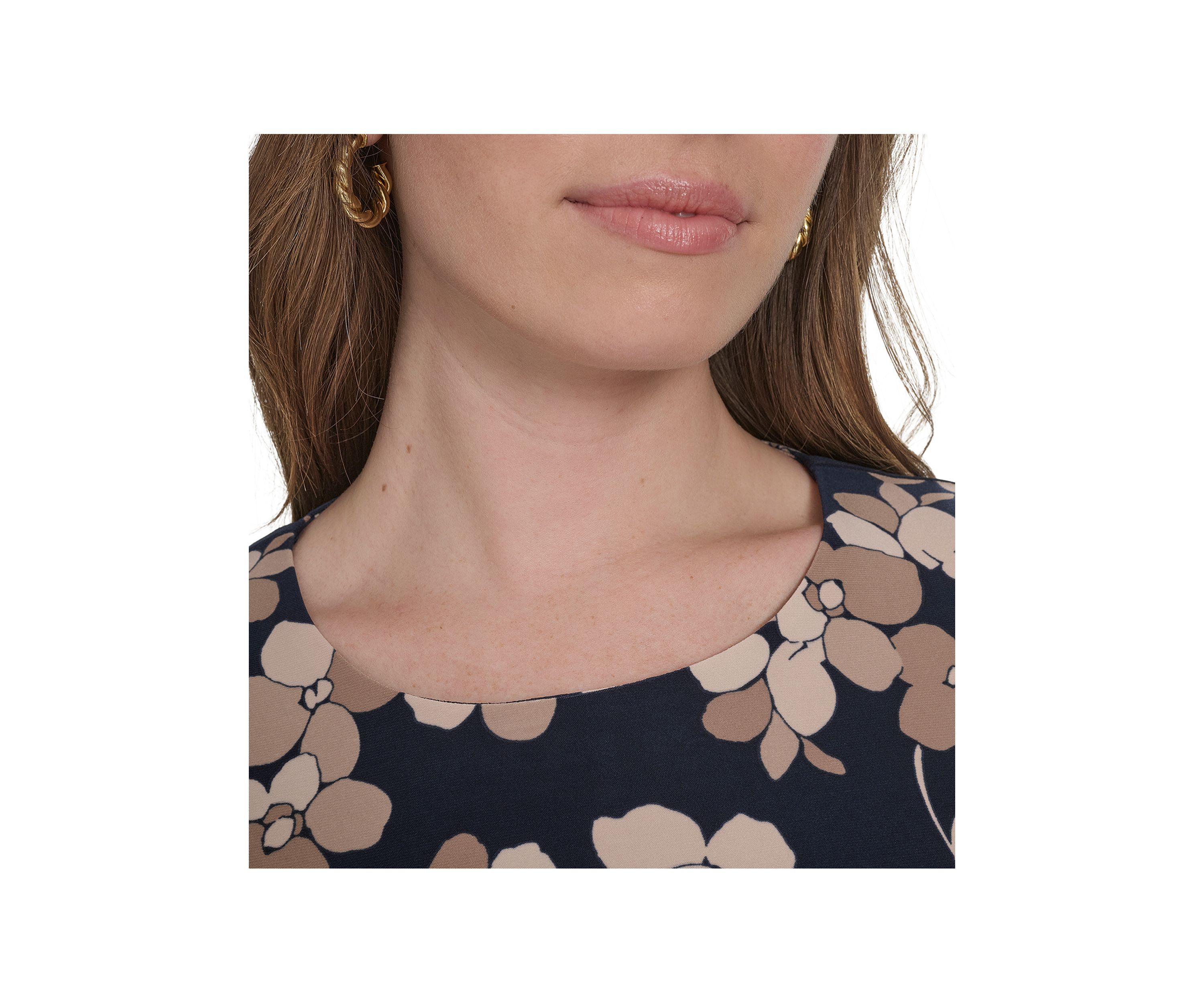 Womens Sleeveless Floral Jersey Printed Sheath Dress