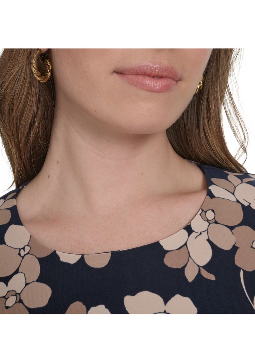 Womens Sleeveless Floral Jersey Printed Sheath Dress