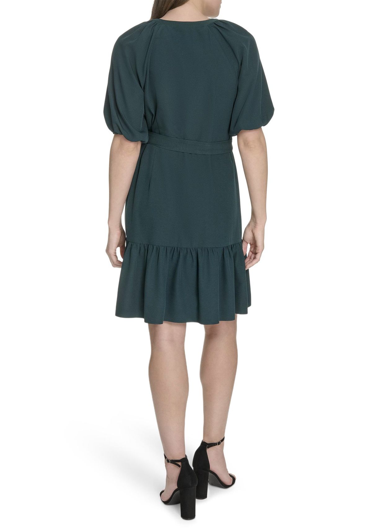 Womens Puff Sleeve Fit and Flare Dress