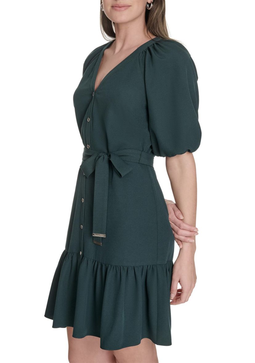 Womens Puff Sleeve Fit and Flare Dress