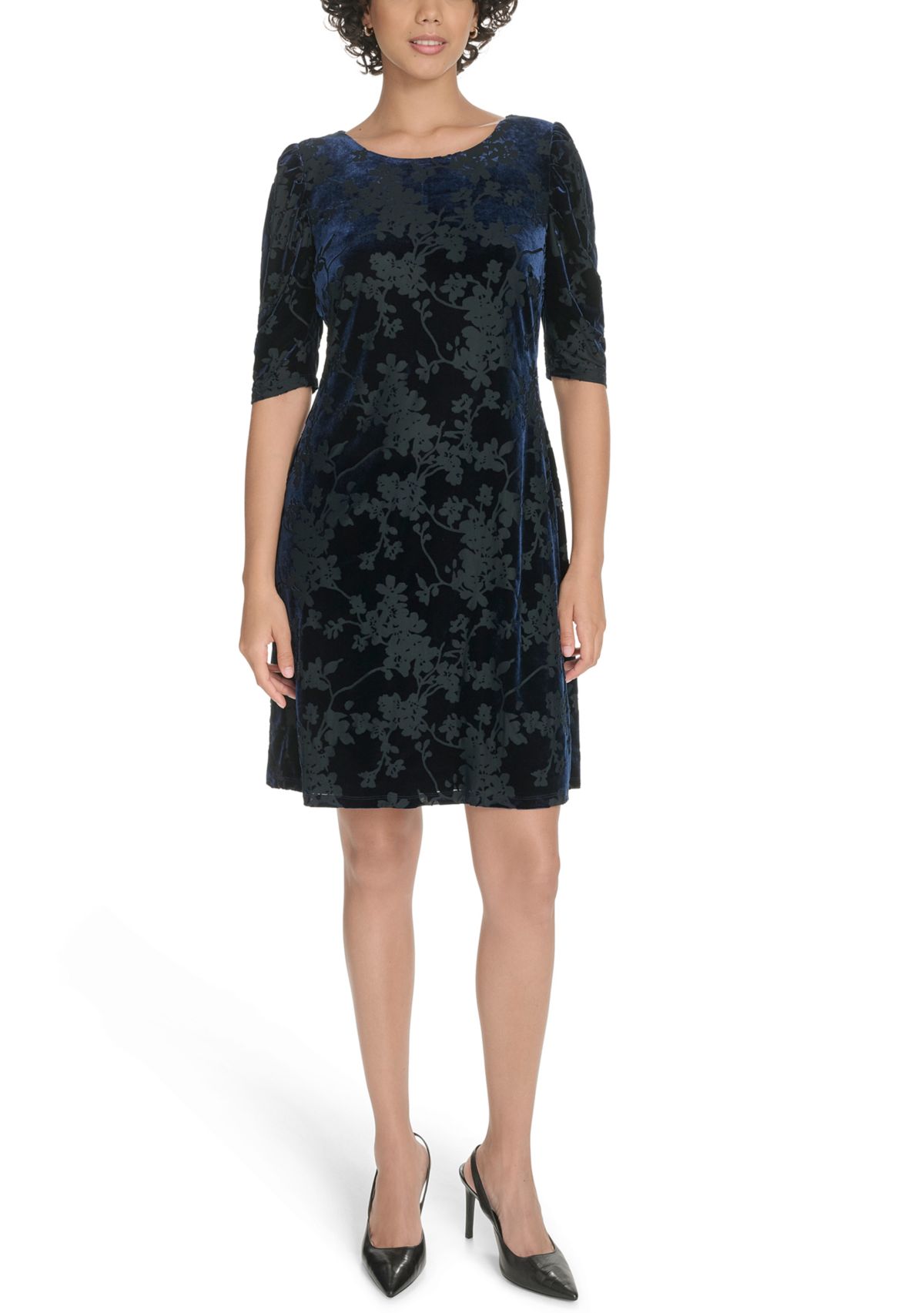 Womens Ruched Short Sleeve Velvet Shift Dress