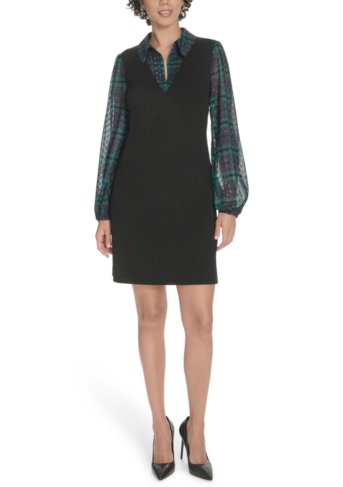 Womens V-Neck Twofer Shift Dress