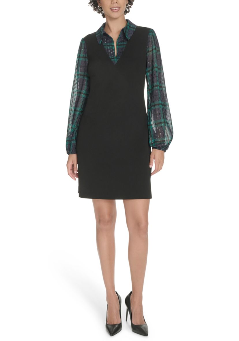 Womens V-Neck Twofer Shift Dress