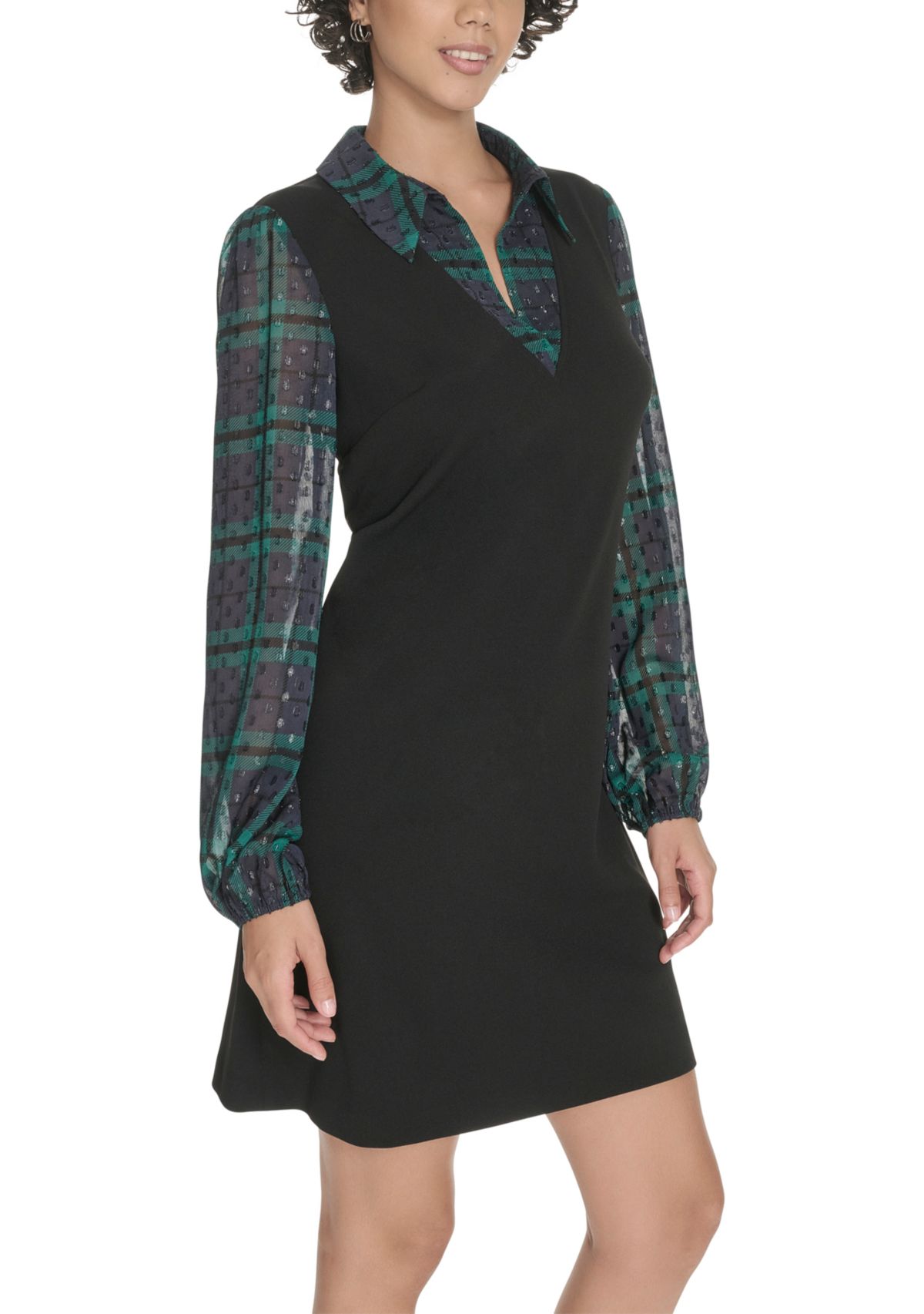 Womens V-Neck Twofer Shift Dress