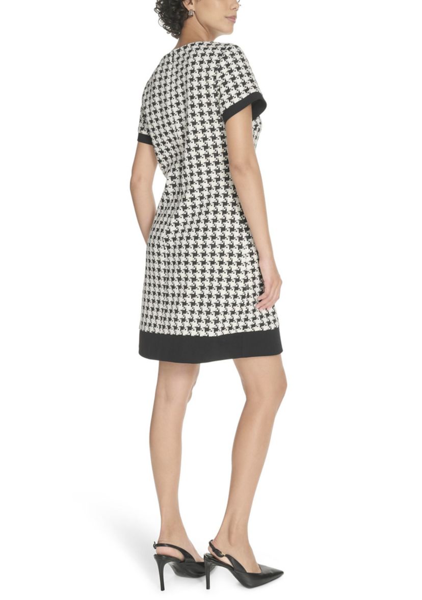 Womens Short Sleeve Houndstooth Shift Dress 