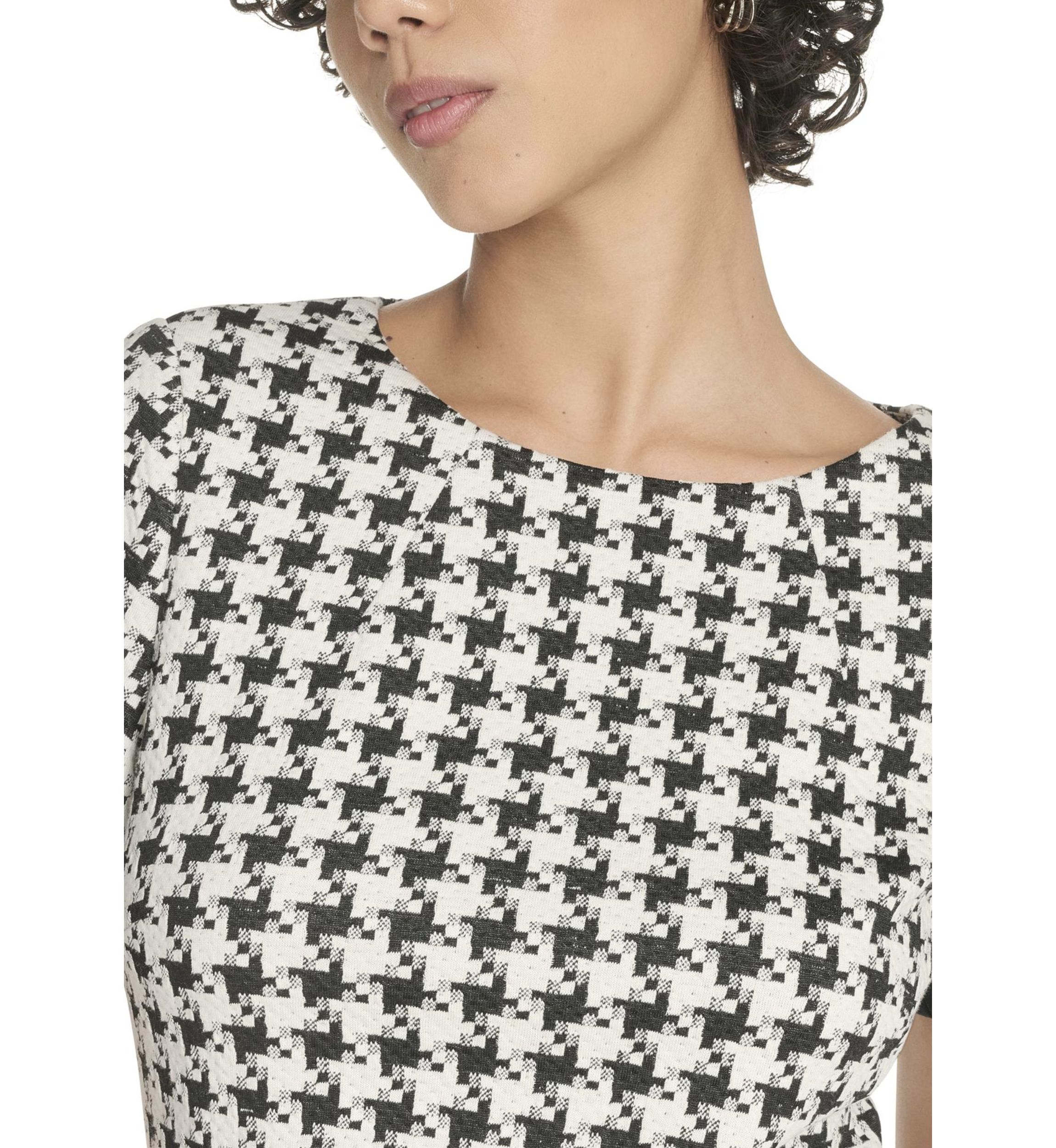 Womens Short Sleeve Houndstooth Shift Dress 