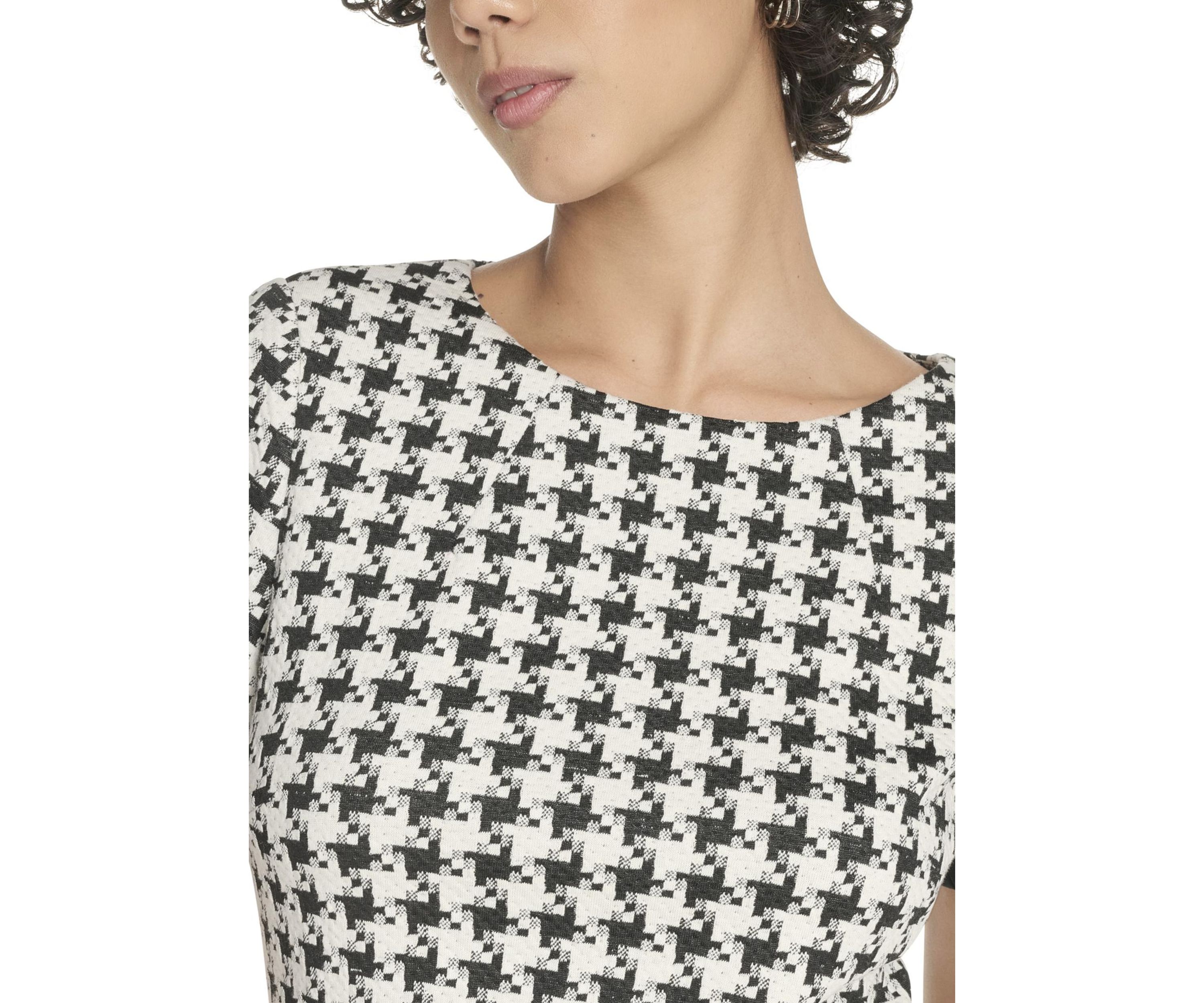 Womens Short Sleeve Houndstooth Shift Dress 