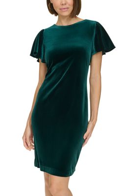 Tommy Hilfiger Women's Flutter Sleeve Velvet Shift Dress, 6