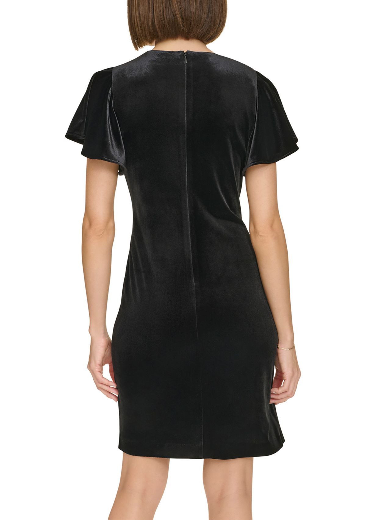 Womens Flutter Sleeve Velvet Shift Dress