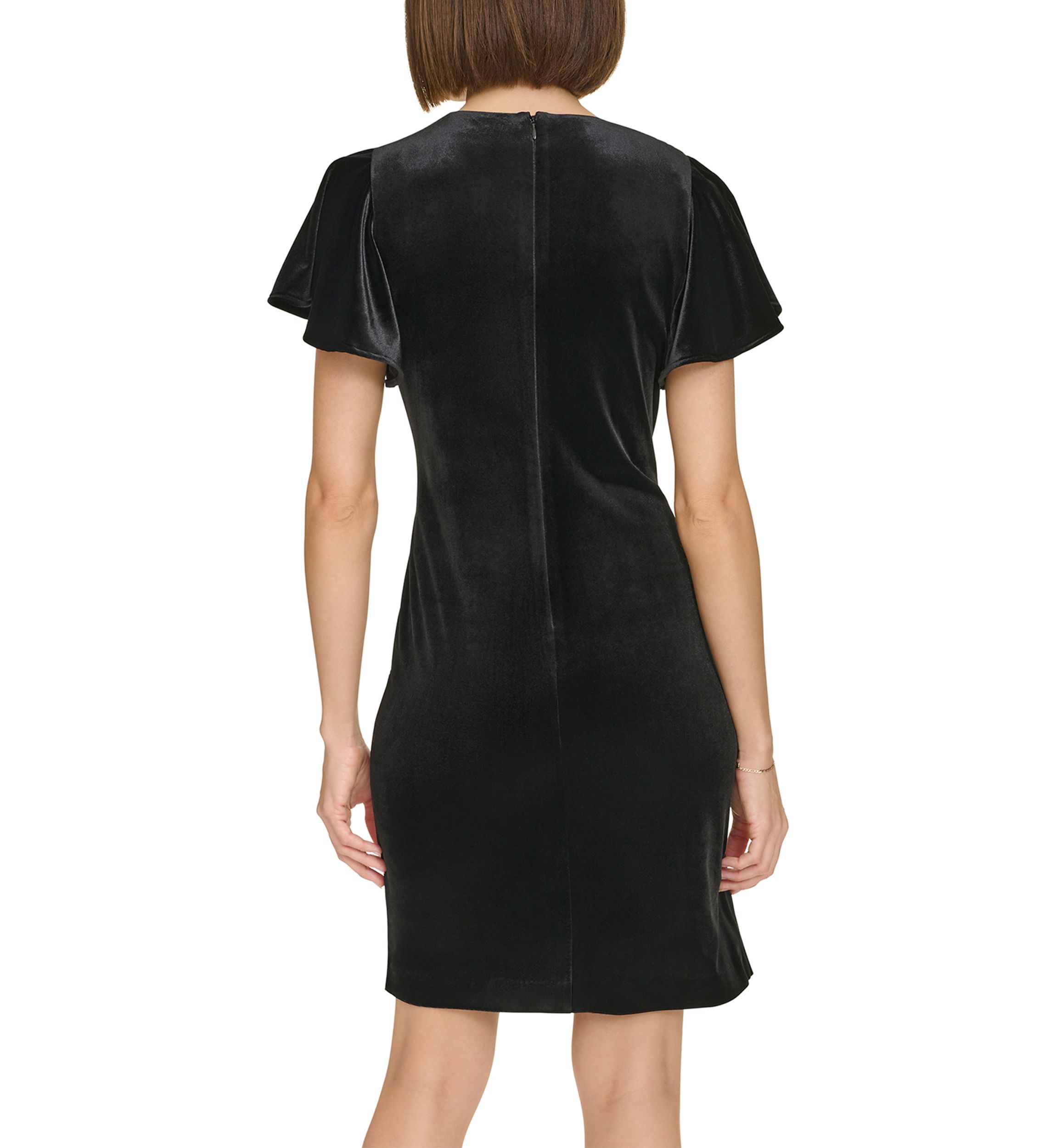 Womens Flutter Sleeve Velvet Shift Dress