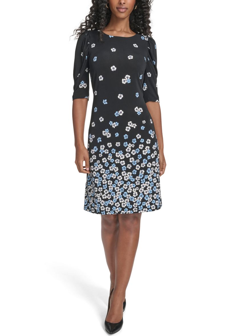 Tommy Hilfiger Women's Floral Print Crewneck Shift Dress - Black - 14