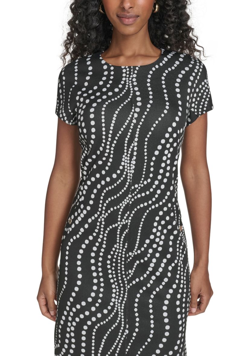 Tommy Hilfiger Women's Cascade Jacquard Pattern Short-Sleeve Shift Dress - Black - Size 14