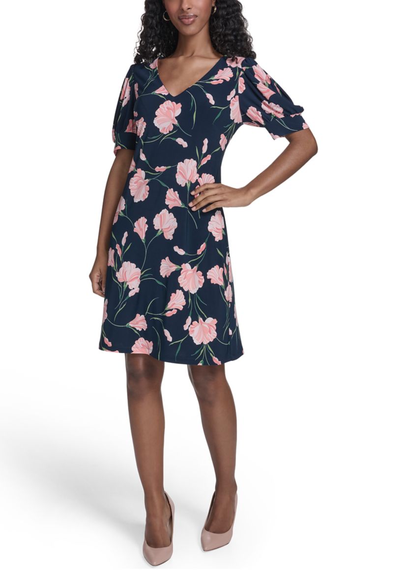 yellow dress midi Buttercream Yellow Midi Floral Dress with Pockets Buttercream Floral Print / Large