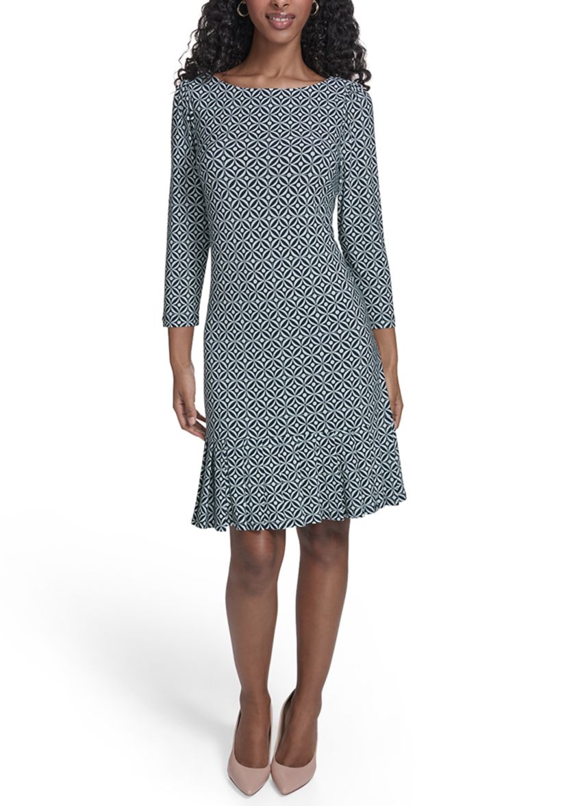 Tommy Hilfiger Women's 3/4 Sleeve Shift dress with Pleated Hem | Belk